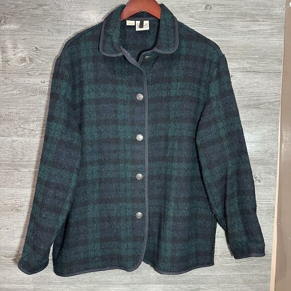 Vintage Woolrich Wool Shirt Jacket Size Large Green and Black USA Made - Picture 1 of 11